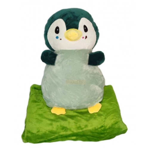 Мягкая игрушка Пингвин с пледом внутри, зеленого цвета