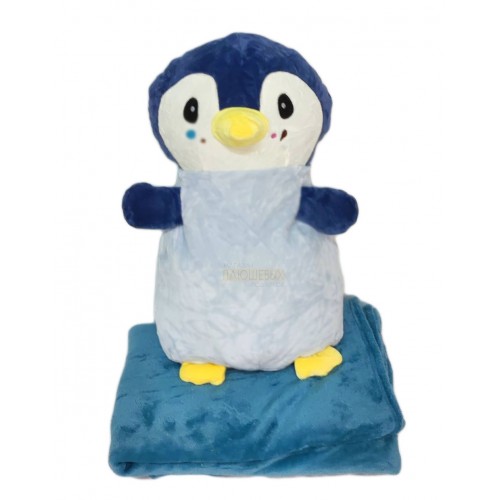 Мягкая игрушка Пингвин с пледом внутри, синего цвета