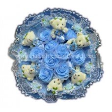 Букет из мягких игрушек с розочками (6 мишек, голубой)